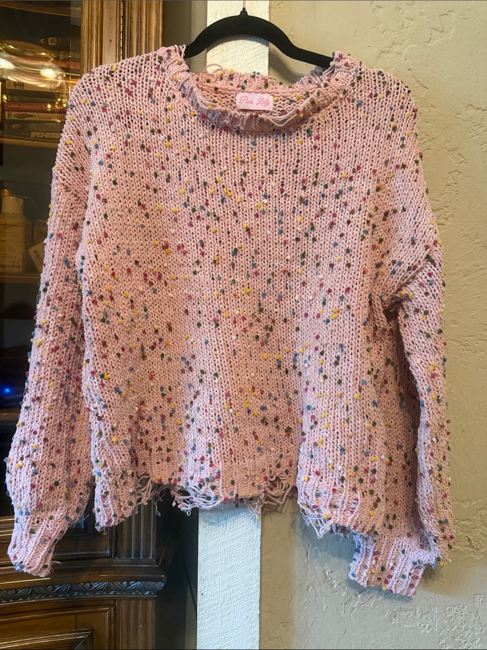 Pink Lily Pink Confetti Knit Crewneck Sweater